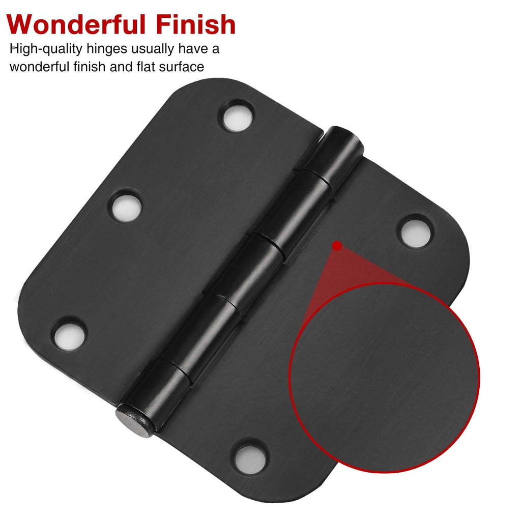 24 Pack Rounded Matte Black Door Hinges 3.5 Inch with 5/8" Radius