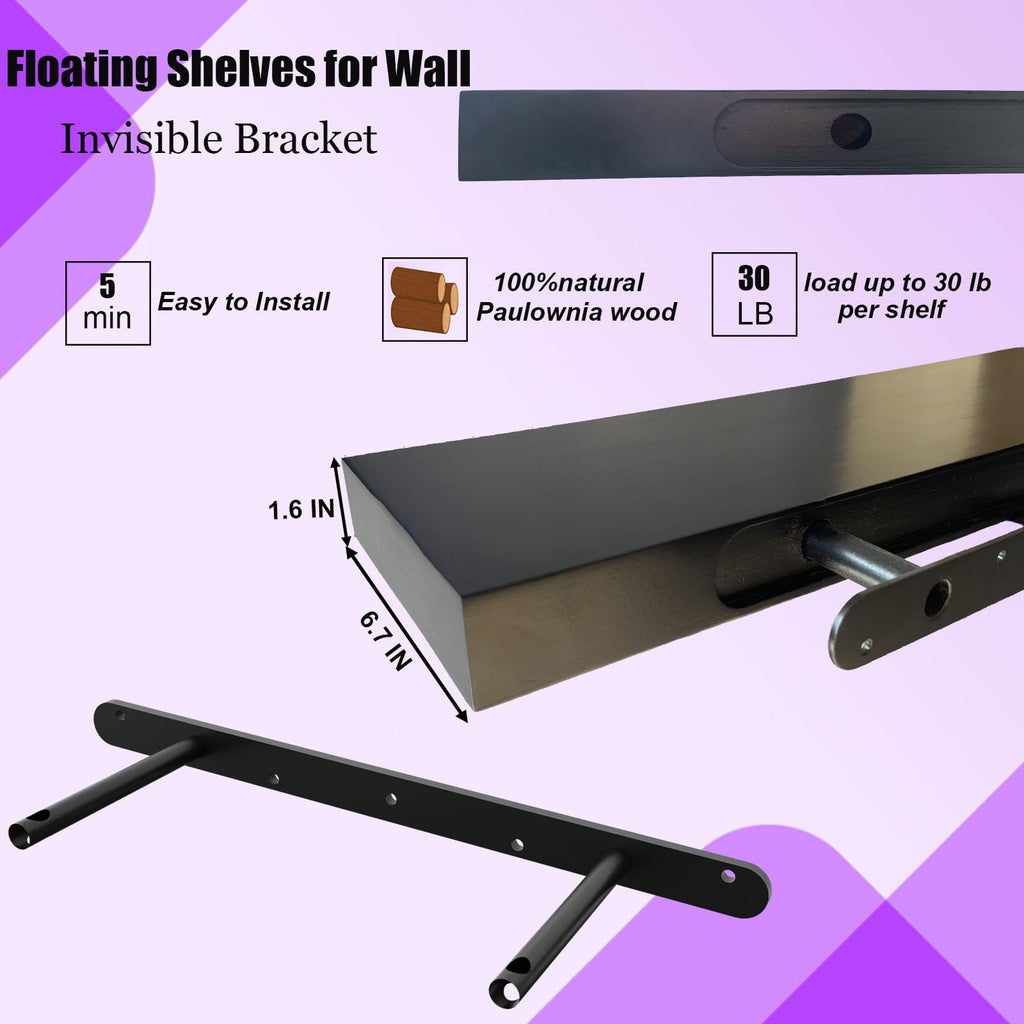 Floating Wall Shelves 24 inch, Bathroom Shelving Wall Mounted, Black