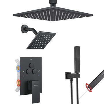 Shower System, Matte Black Shower Head Handheld, Shower Faucet Set