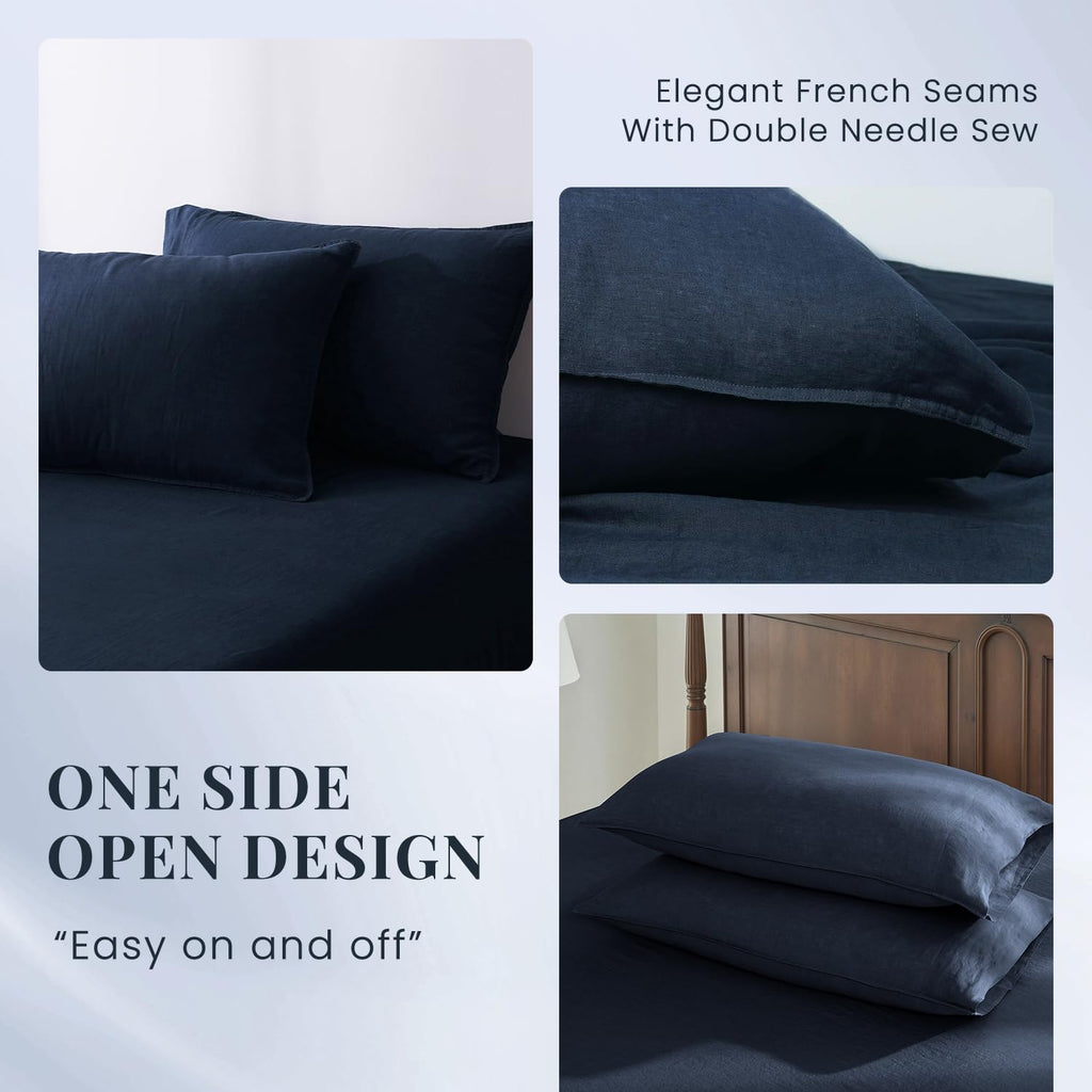 100% Organic Linen Duvet Cover Set, Stonewashed French Flax Bedding Set 3pcs, 1 Comforter Cover+2