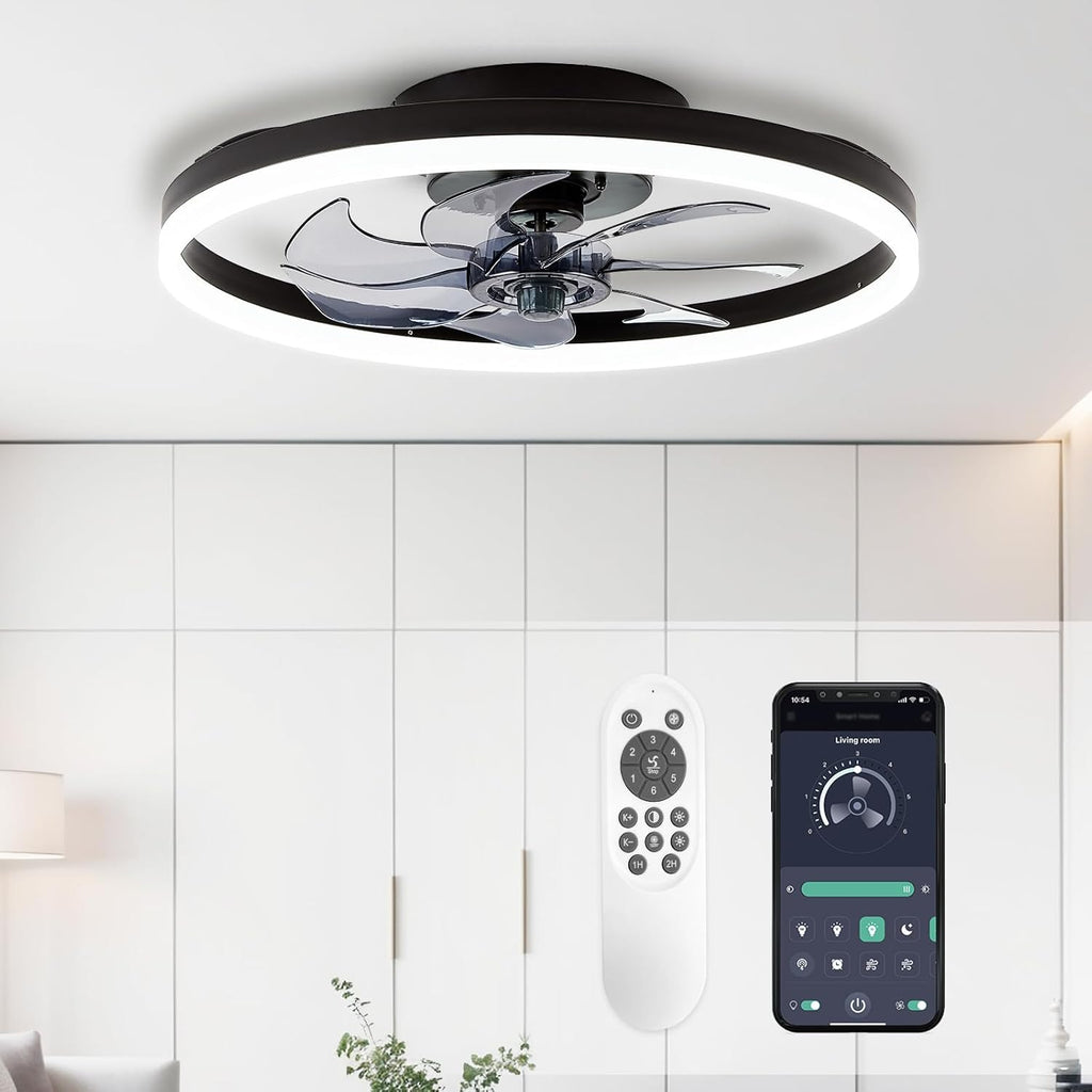 20'' Modern Low Profile Ceiling Fan with Light, Bedroom LED Ceiling Fan with Remote Control