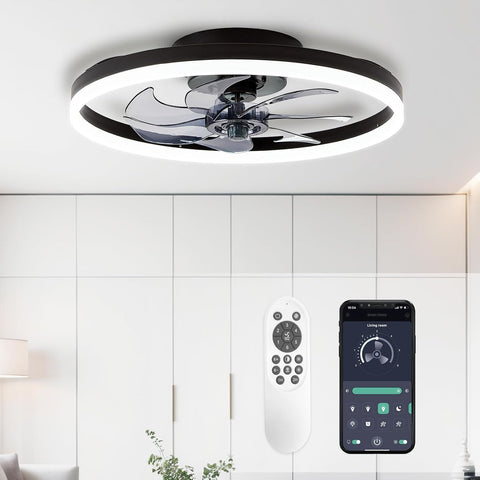 20'' Modern Low Profile Ceiling Fan with Light, Bedroom LED Ceiling Fan with Remote Control