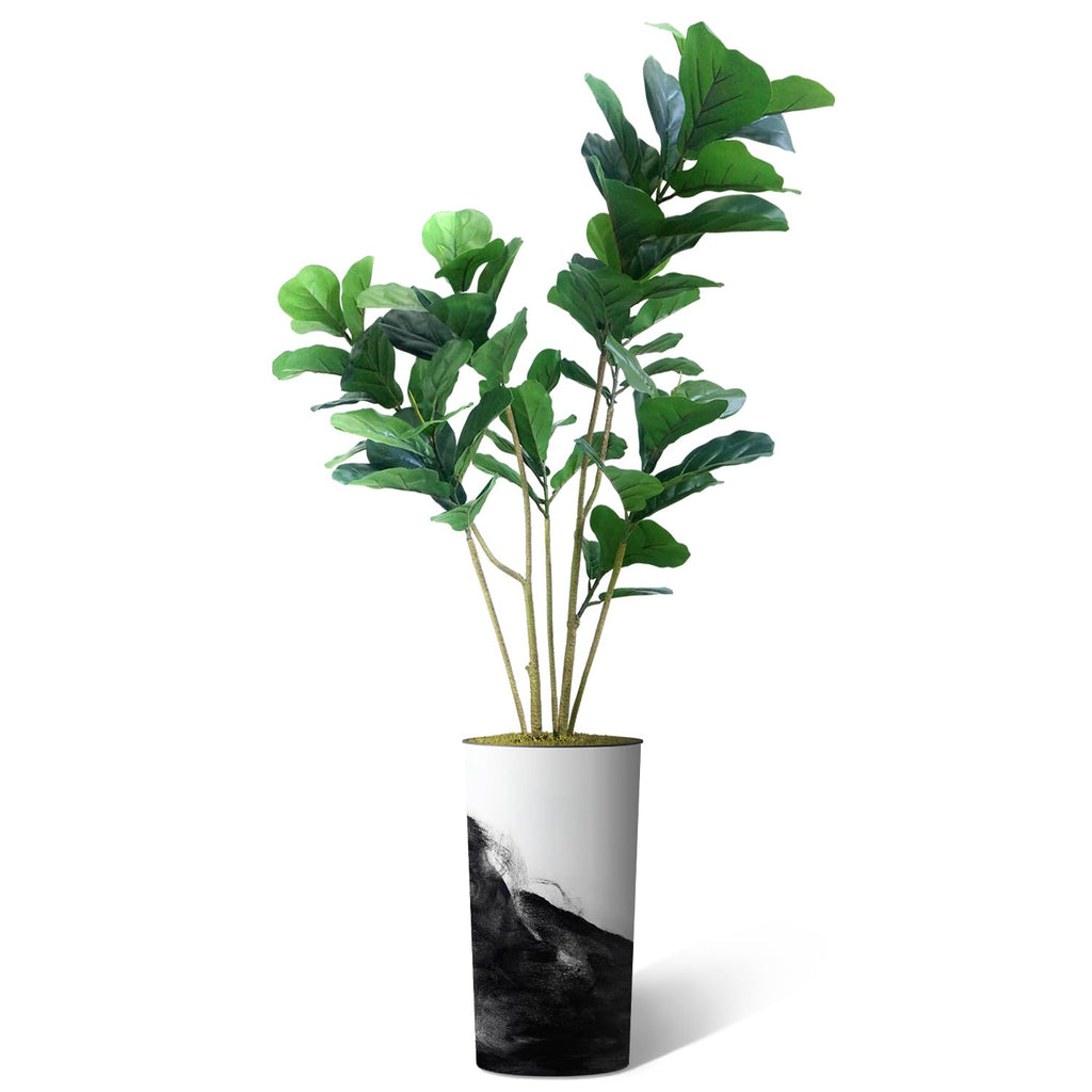 Artificial Tree in Contemporary Planter, Fake Ficus Lyrata Silk Tree for Indoor and Outdoor Home Decoration - 66"