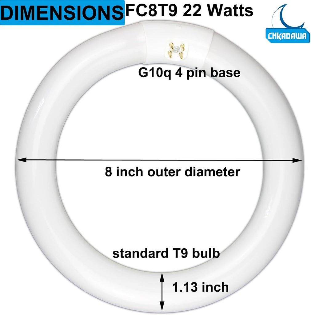FC8T9 22W and FC12T9 32W Daylight Set, Round Fluorescent Bulb 8 inch T9 22 Watts & Circular Light Bulbs 12 inch 32