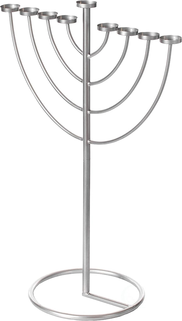 Modern Silver Hanukkah Candle Holder, 9 Branch Metal Aluminum for Hanukkah, Jewish , Contemporary Candle Holders