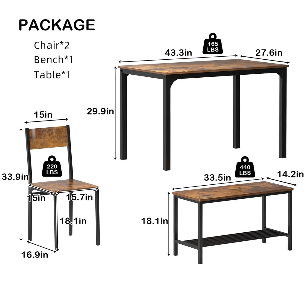 Dining Table with 2 Chairs and 1 Bench Dining Room Sets for 4 Soho Dining Table and Chairs Set, Rectangular