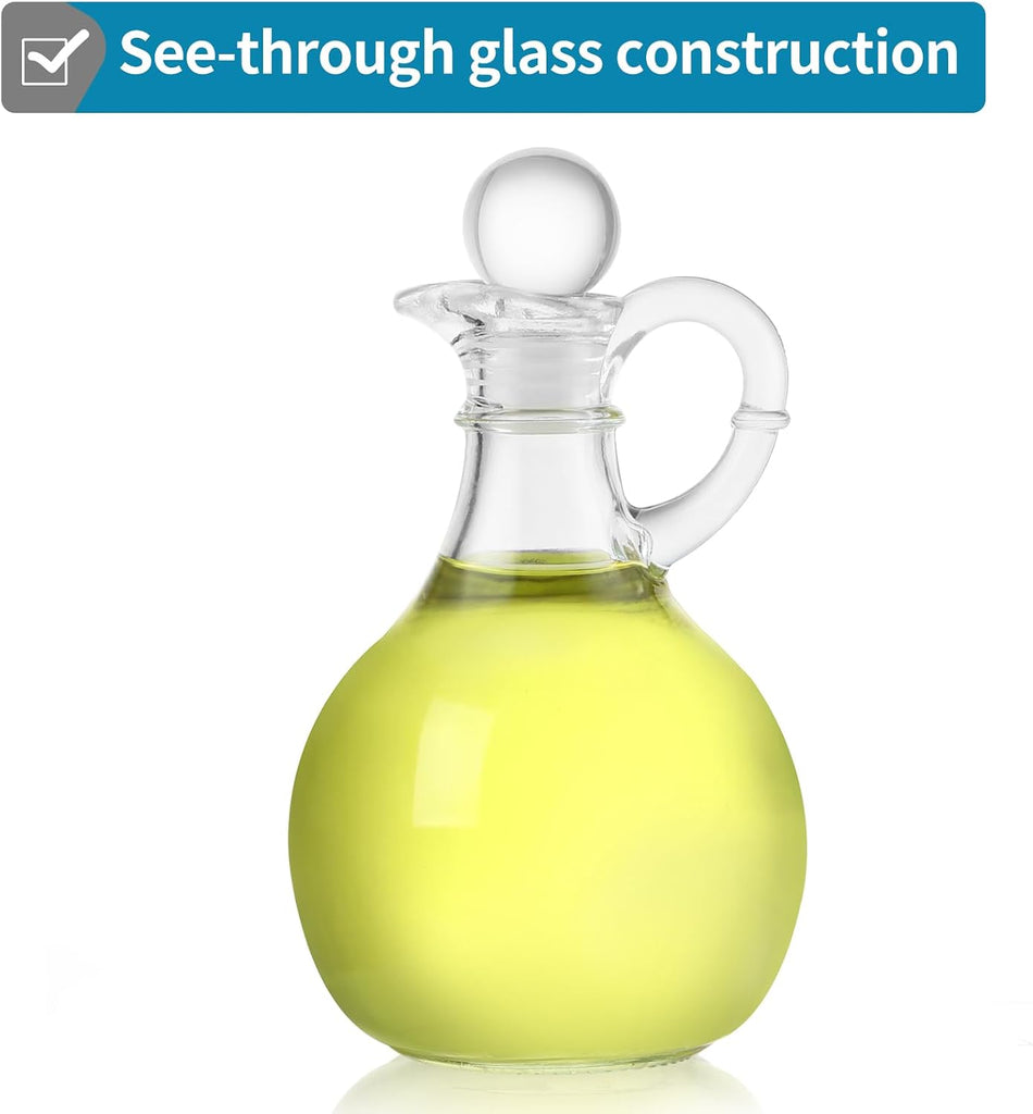 Clear Glass Oil and Vinegar Cruets, Salad Dressing Dispensers with Airtight Stoppers - Set of 2