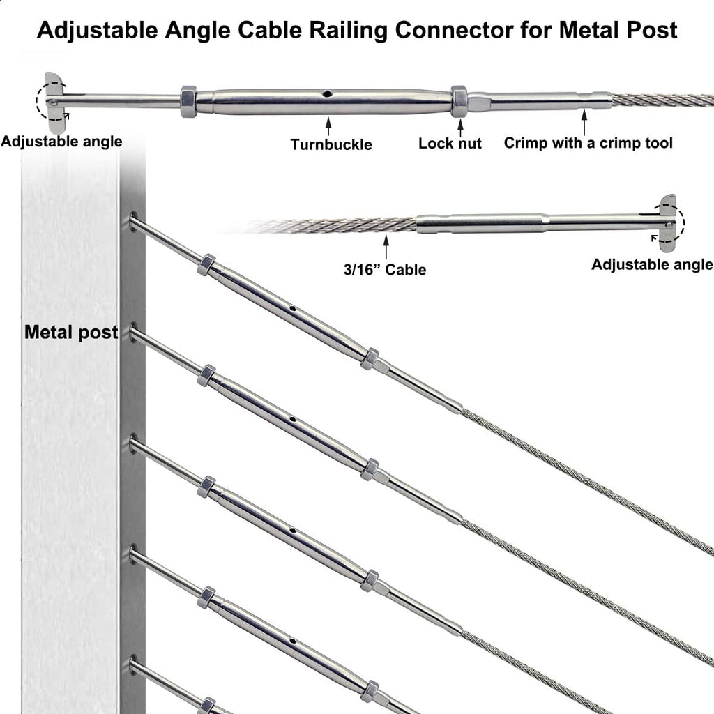 Stainless Steel Cable Railing Hardware Kit for Metal Posts 3/16 Cable Railing System, Drop Pin Turnbuckle 10 Pair