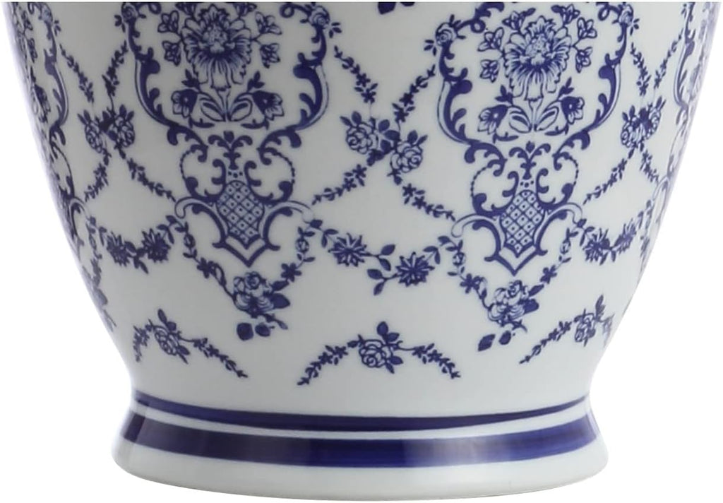 26.25" Blue/White Chinoiserie Ceramic Table Lamp, Traditional Asian-Inspired Urn Lamp Bedroom, White Linen Shade