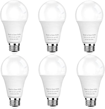 6 Pack Dusk to Dawn Light Bulbs Outdoor, Sensor A19 LED Light Bulb, Auto on/Off Photocell Automatic for Outdoor