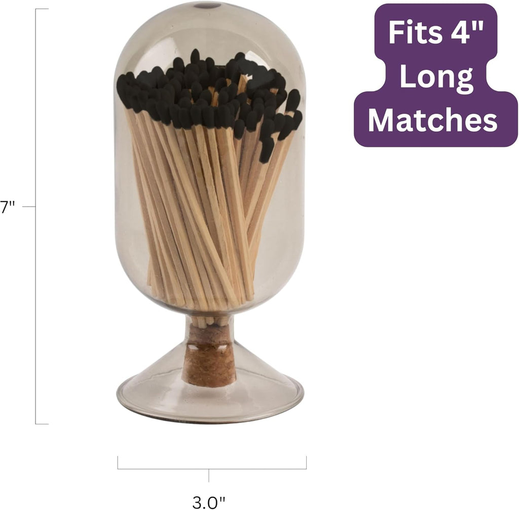 Premium Glass Match Cloche - Matches in a Jar with Striker. Long Matches for Candles, Fireplace, Bath Salts - Set of 100