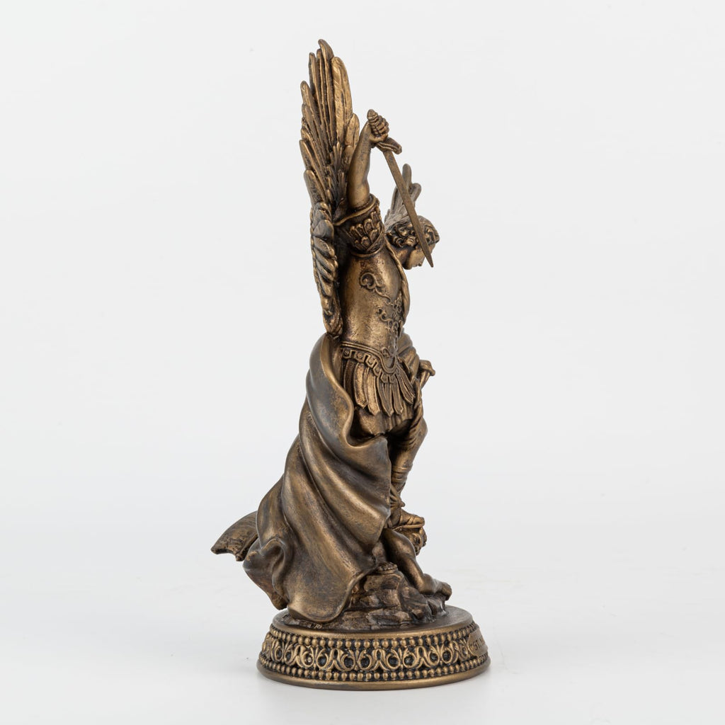 8" H Saint Michael Statue Painted in Black Bronze Finish, Resin San Miguel Figurine with Name Plate, Great Protector