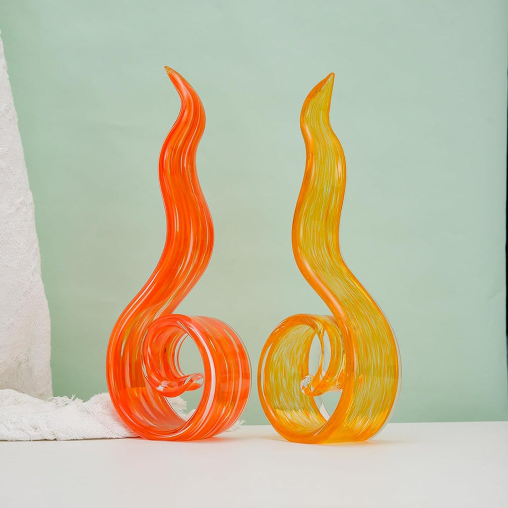 11.4" Tall Hand Blown Glass Sculpture, Murano Style Art , Modern Coastal Home Decor Accent for Shelf