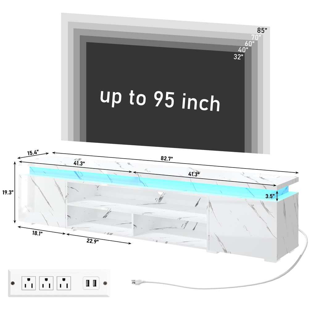LED TV Stand for 95 Inch TV, Modern TV Stand with Power Outlet, High Gloss TV Console Entertainment Center with