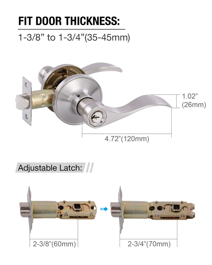 2 Pack Door Levers Interior Keyed Difference Entry Front/Bedroom Door Handles for Left and Right Opened Door with