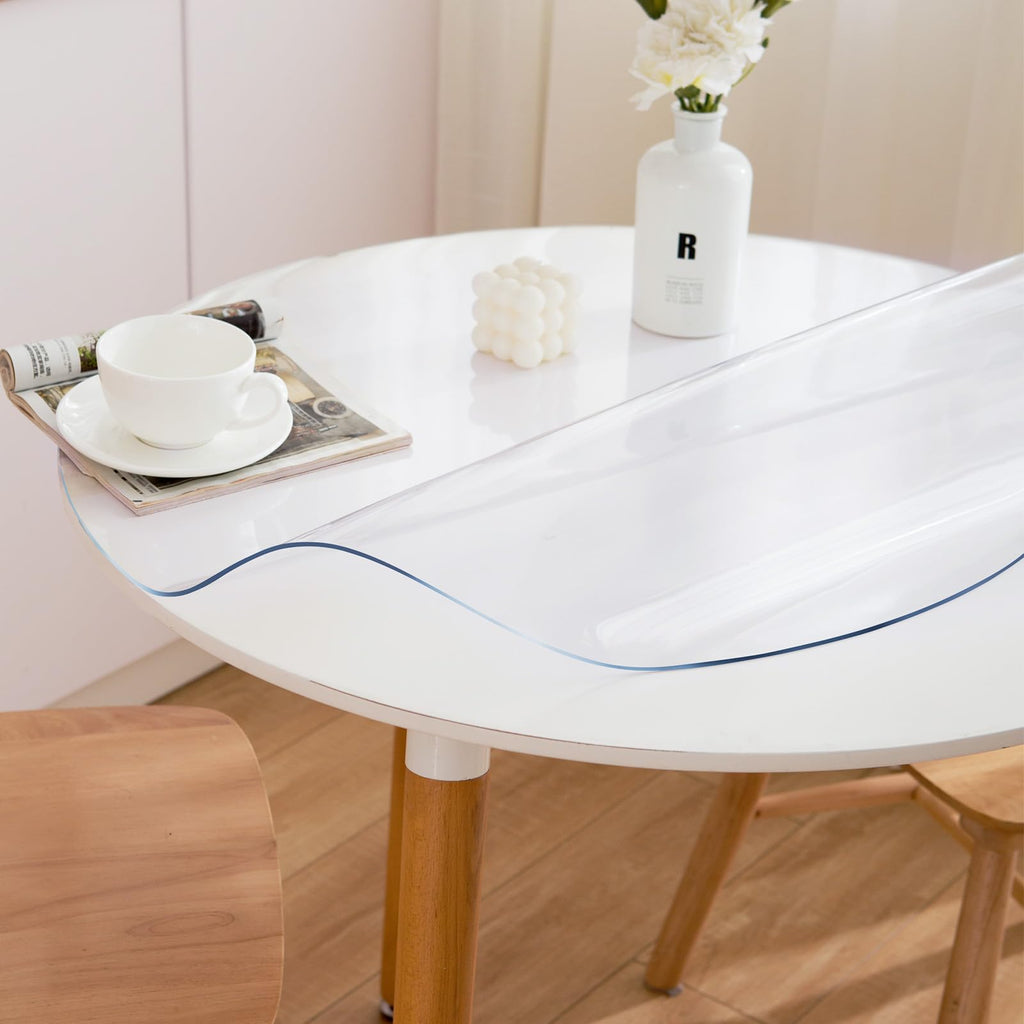 47 Inch Round Clear Table Cover Protector, Clear Round Protector Table, 1.5mm Thick Waterproof Round Plastic Vinyl