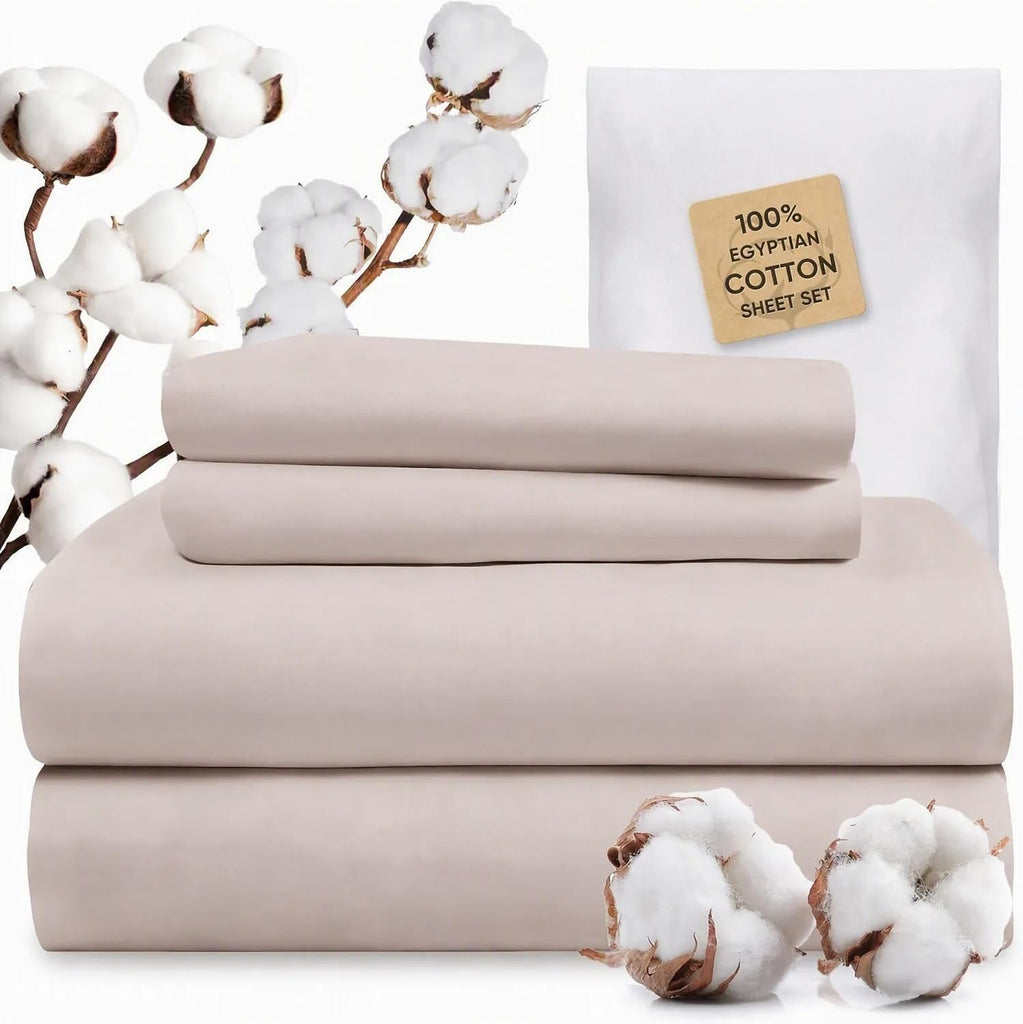 1200 Thread Count Egyptian Cotton 100% Bed Sheet Set, Solid Thickness, Long-Lasting Durable Construction, Resists