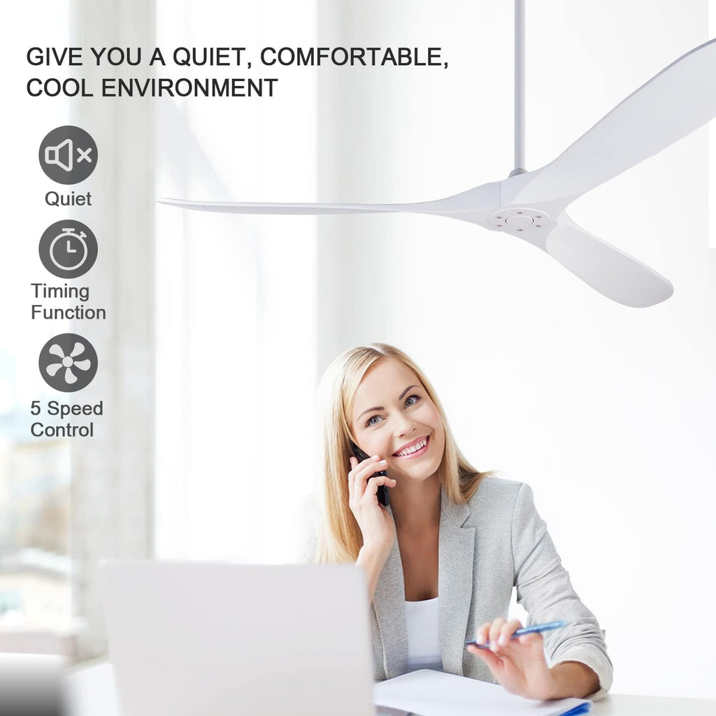 Large Ceiling Fans without Lights, 72 Inch Ceiling Fan no Light with Remote Control, 3 Solid Wood Blades Indoor