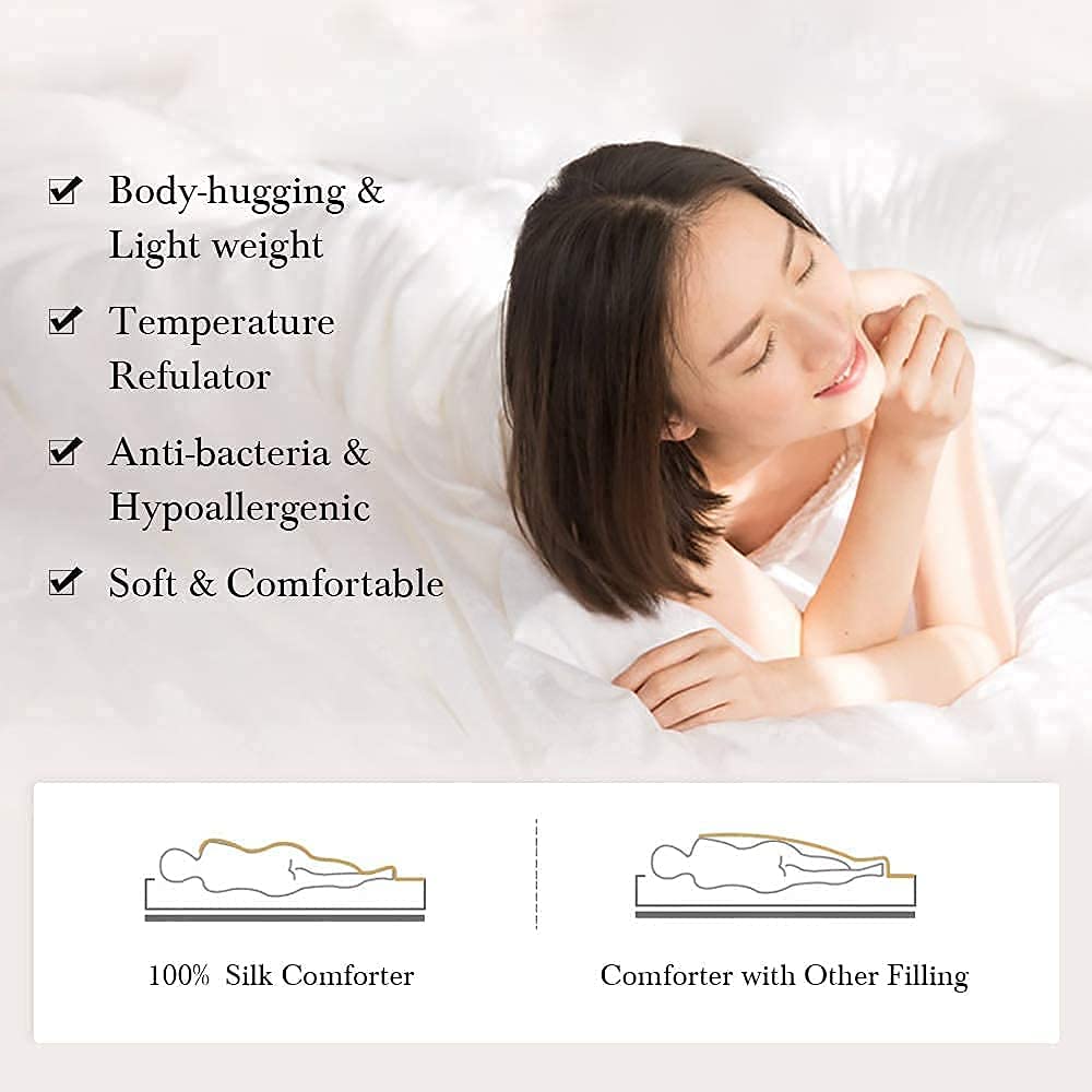 Silk Comforter/Duvet/Quilt, 100% Natural Long Strand Silk, Cool for Fall/Autumn, Machine Washable (Cal.King)