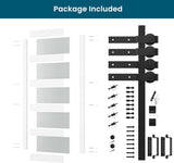 36in x 84in Double Glass Sliding Barn Door with 6.6FT Bypass Sliding Barn Door Hardware Kit, 5-Panel