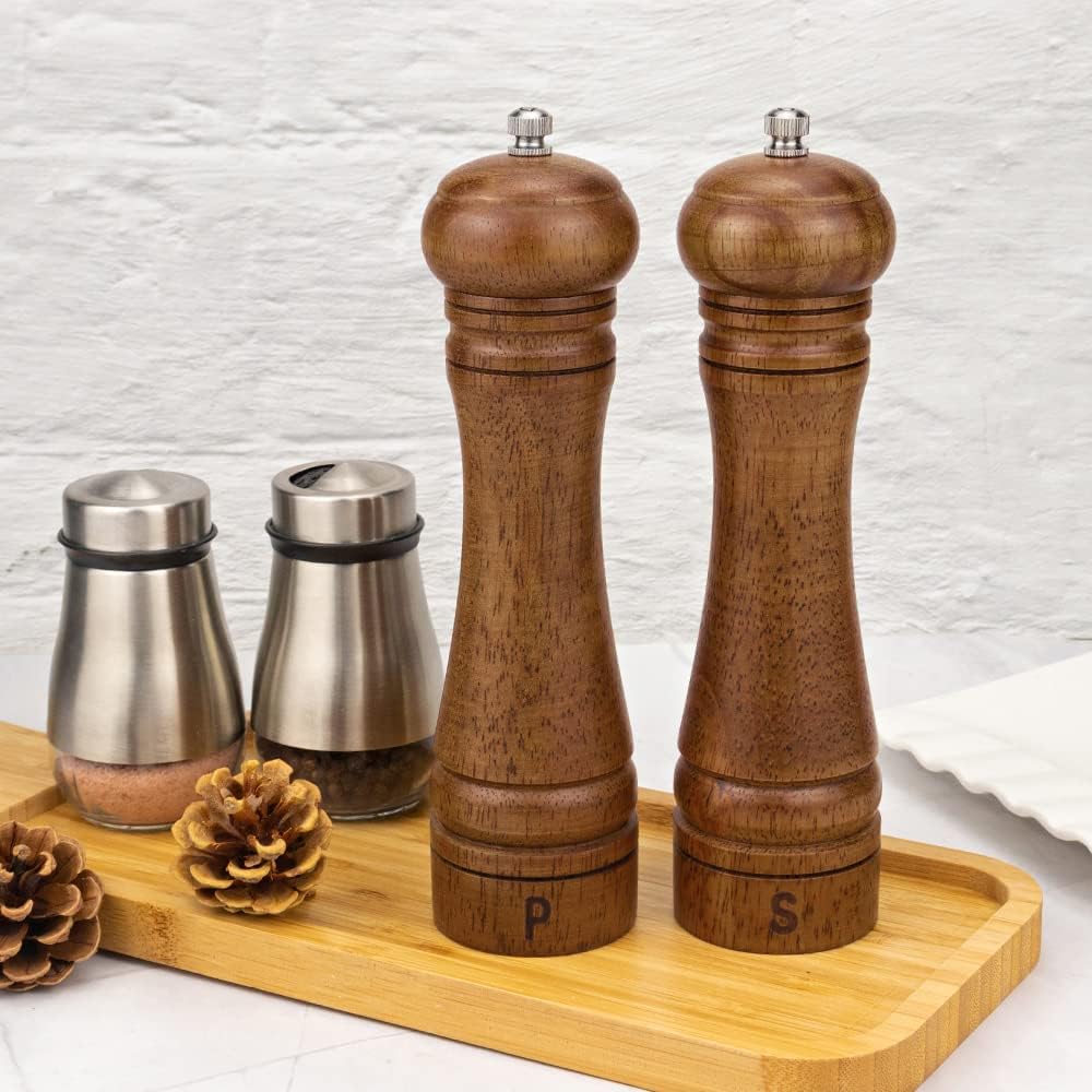 Wood Salt and Pepper Grinder Set Salt Mill Pepper Grinder Set 8 inches - Set of 2