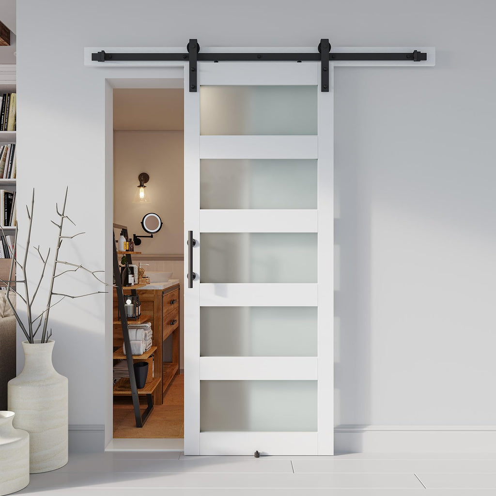 32'' x 84'' Glass Barn Door and 6Ft Hardware Kit Included White