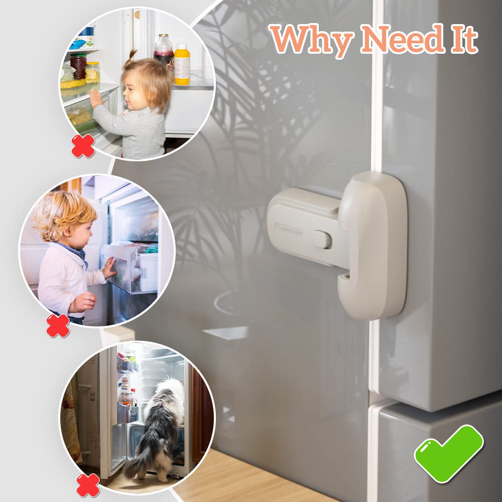 Mom's Choice Gold Awards Winner - 1 Pack Updated Child Proof Refrigerator/Fridge/Freezer Door Lock Apply to Max