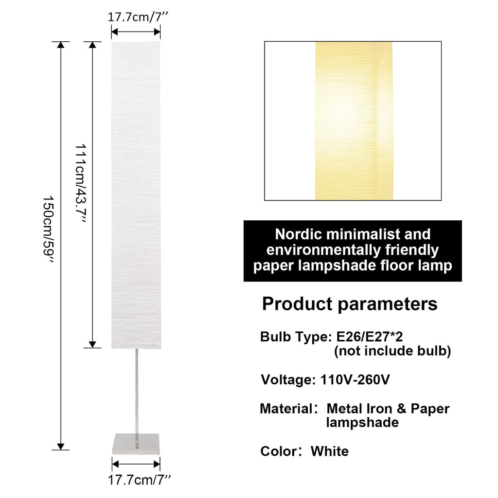 Japanese Floor Lamp with Rice Paper Shade - Corner Lamp - Beige (Square)