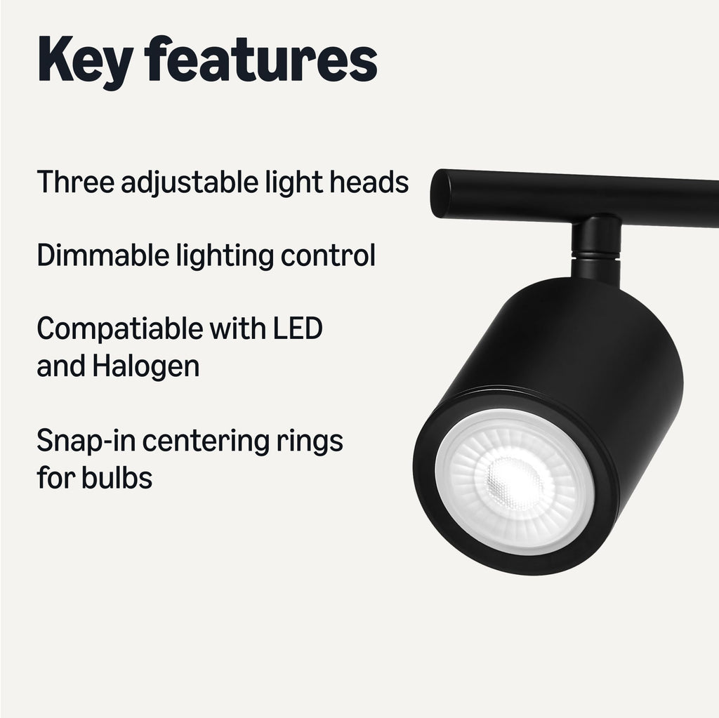 Track Lighting Kit, Dimmable, Adjustable Rotating Heads, GU10 MR16 LED Bulbs Included, 19.9L x 5.1W x