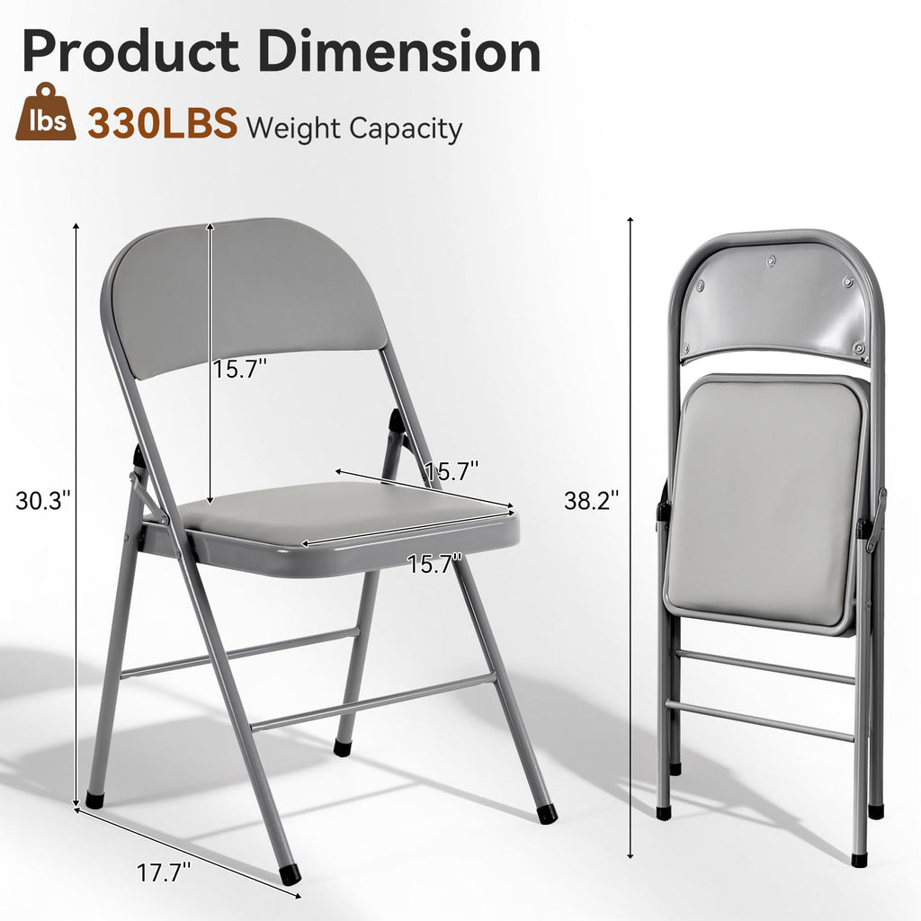 6 Pack Grey Folding Chairs with Padded Seats, 330lbs Capacity