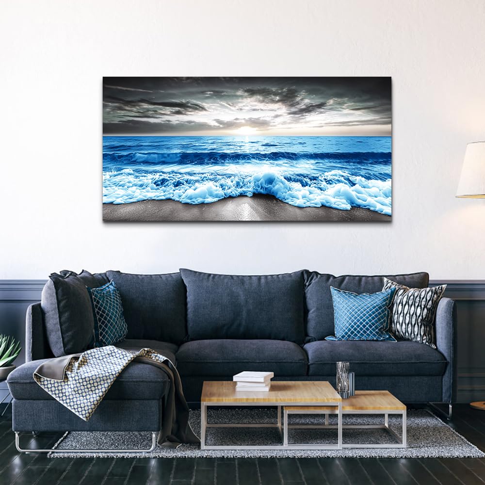 Large Wall Decor Wall Art Modern Bedroom Wall Decor Blue Beach Sun Ocean Landscape Canvas Prints Wall Paintings