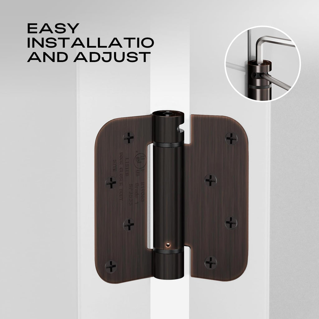 Self Closing Door Hinges 4" Oil Rubbed Bronze with 5/8'' Radius 2 Pack