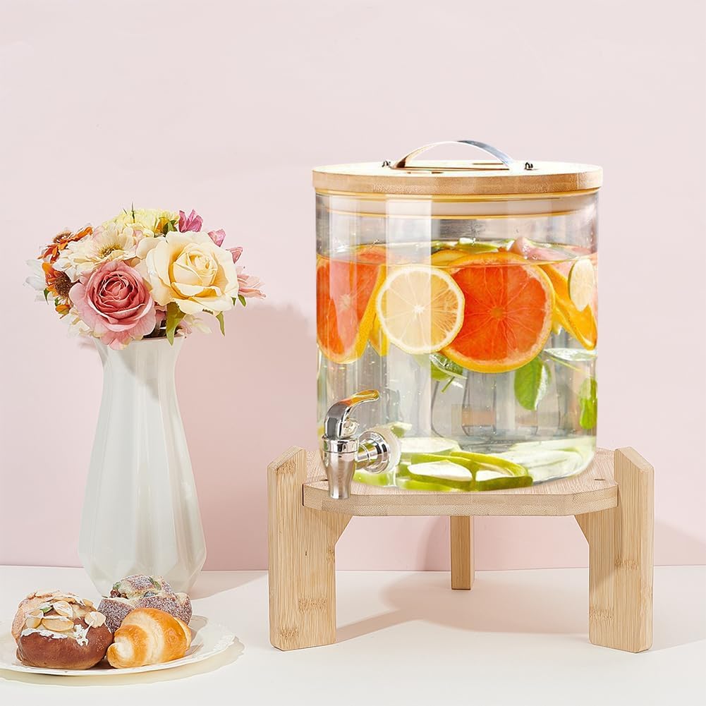 Bamboo Wood Drink Dispenser with Stand, Fit Max 13Inch Diameter - Set of 3