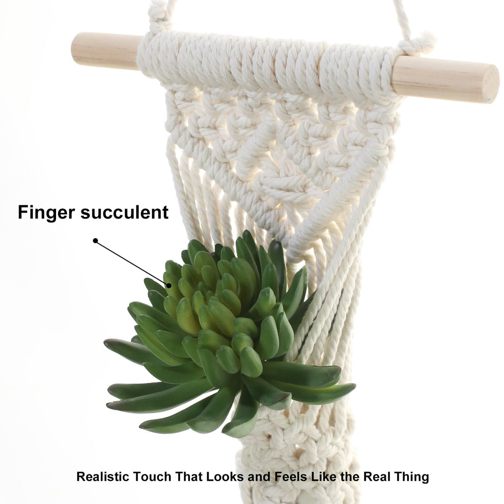 Macrame Wall Hanging Plant Holder with Artificial Succulent, Natural Cotton with Wood Dowel, Boho Wall Decor, Hanging