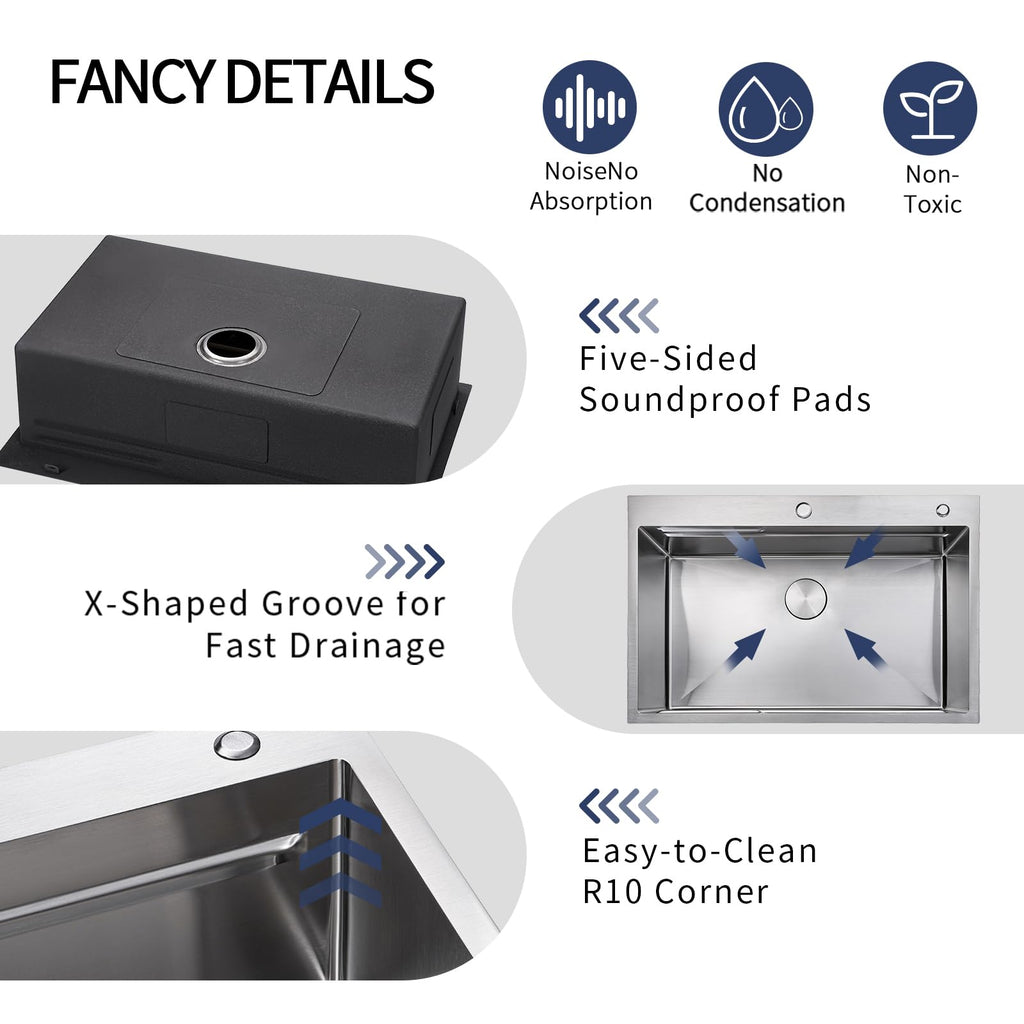 33x22 Drop Sink with Faucet Combo Modern Large Stainless Steel Kitchen Sinks 33 Inch Top Mount Single Bowl