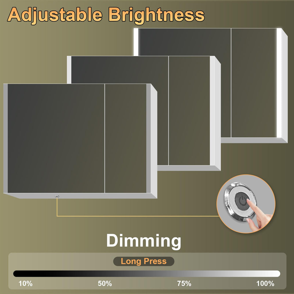 36x28 Medicine Cabinet Mirror with Lights, Fully Assembled Lighted Medicine Cabinets, Surface Mount Large Silver LED
