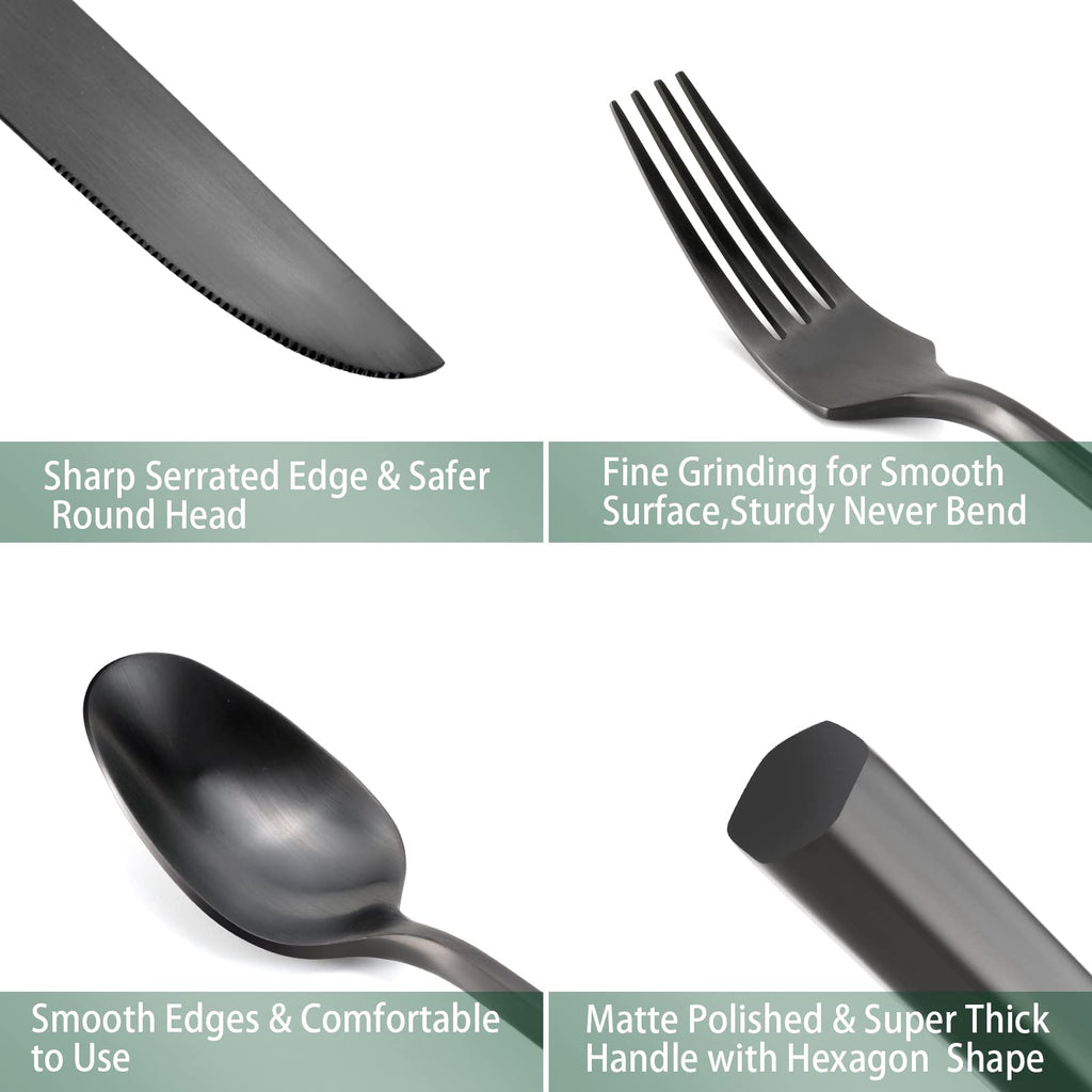 Silverware Set Matte Black Hexagon 40-Piece Service for 8
