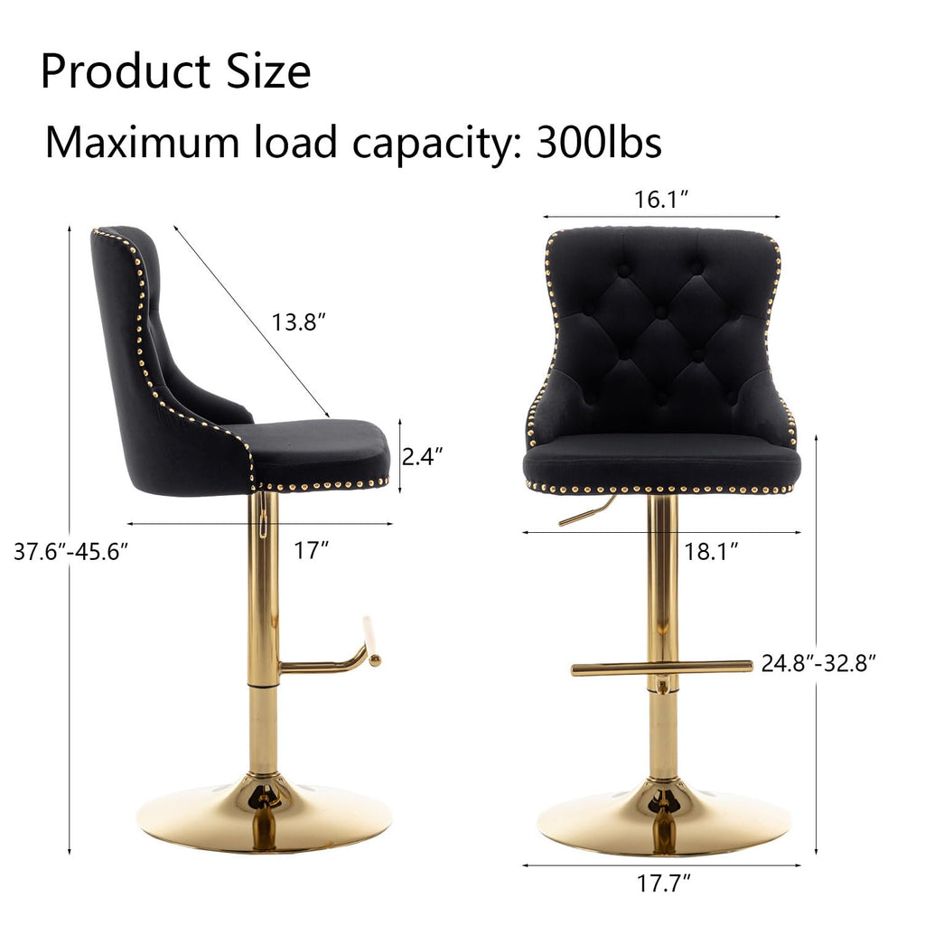 Swivel Bar Stools Set of 4, Counter Height Bar Stools with Button & Nailheads Trim, Gold Velvet Barstools Island, Pub