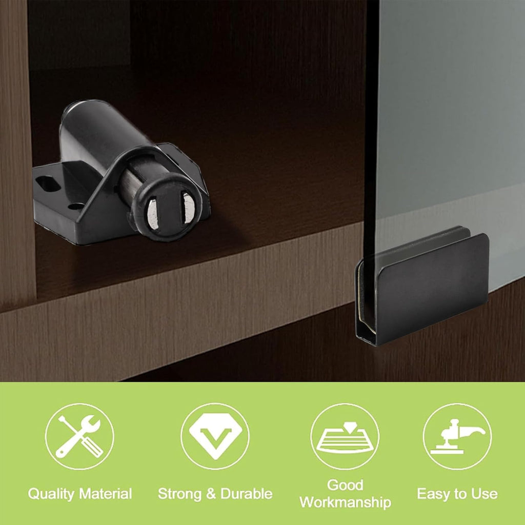 Glass Door Magnetic Catch Closures, 4 Set Push Open Single Glass Door Magnetic Touch Latchs with Adjustable Cabinet