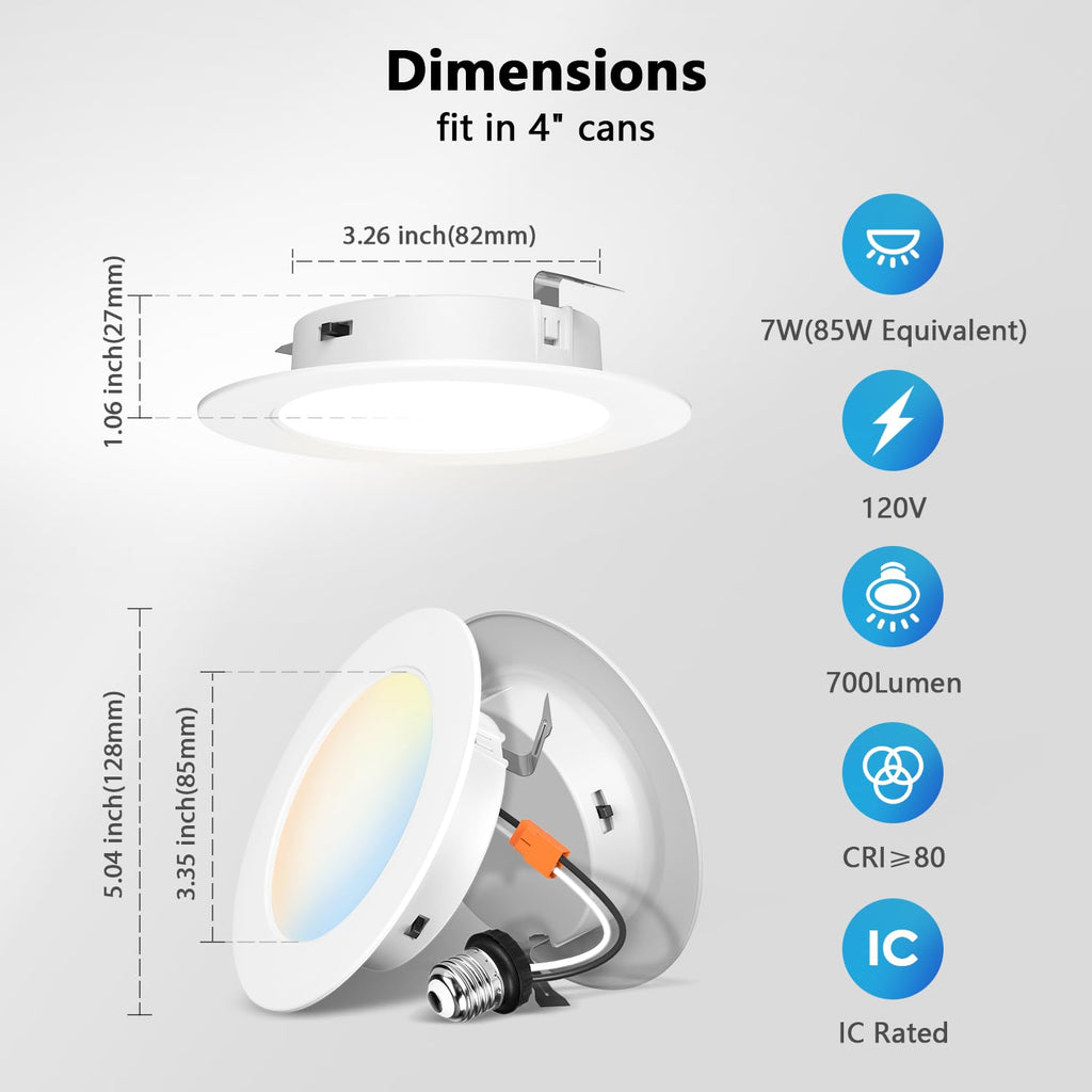 4 Inch Recessed Lights, 5CCT LED Can Lights, Dimmable, 12 Pack,White