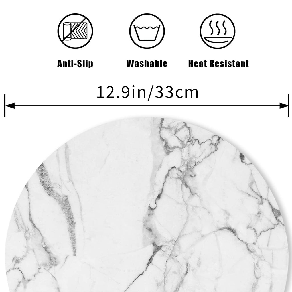 Round Leather Placemats Set of 4 PU Waterproof Non-Slip Washable Heat Resistant Place Mat Dining Table - Marble White