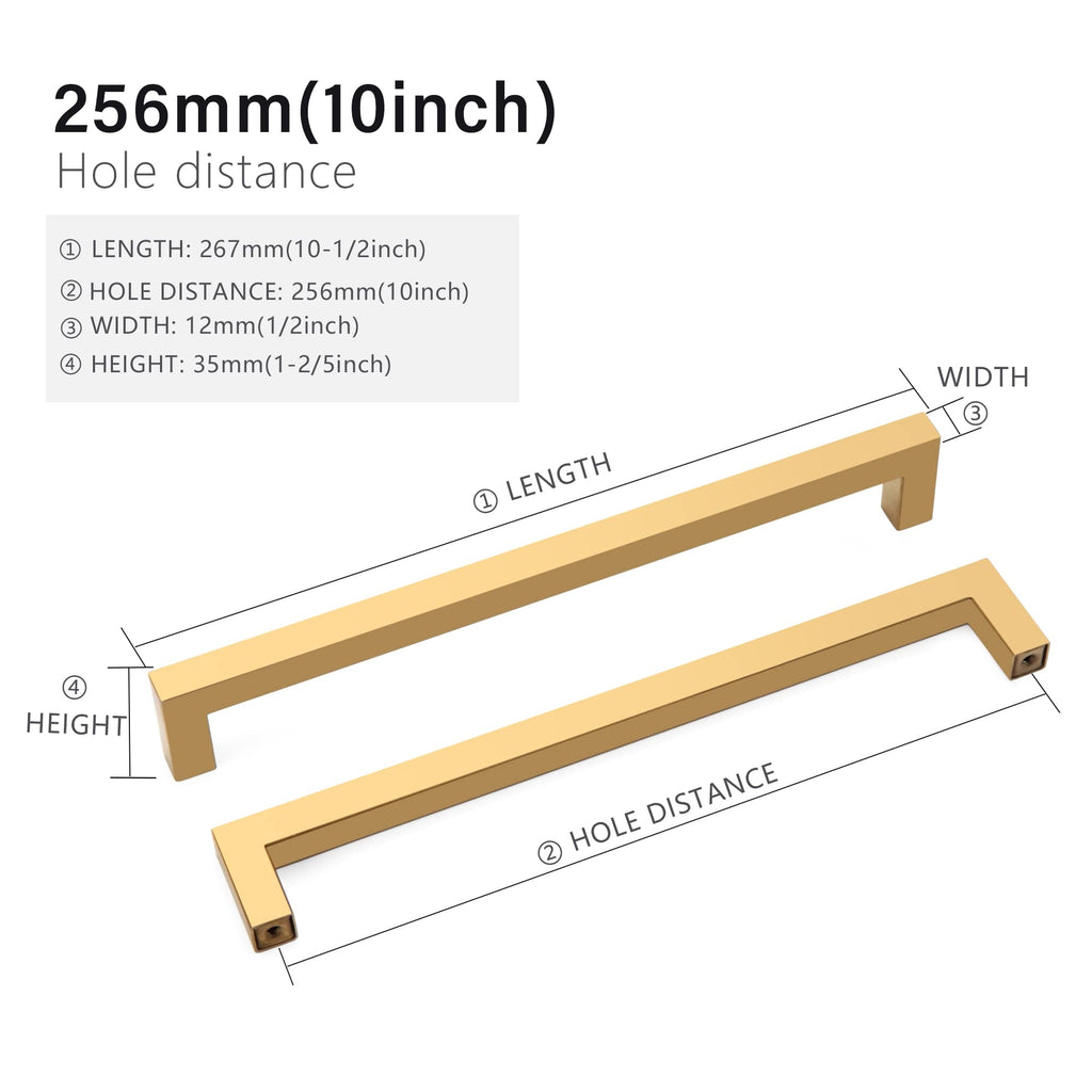 2 Pack 10 Inch Gold Cabinet Pulls, Square Drawer Handles