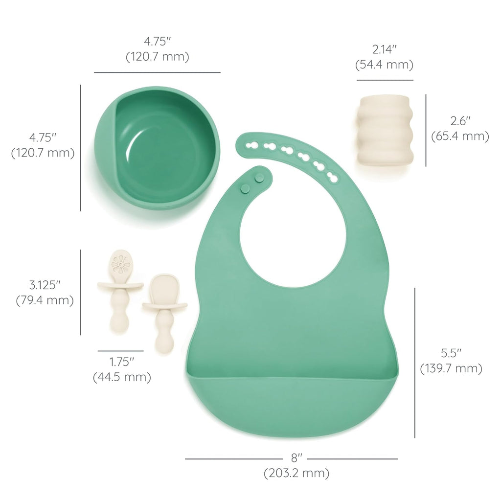 Baby Led Weaning Kit, Piece Essentials Set - Includes Silicone Bib, Suction Bowl, Training Cup & Spoons, BPA-Free &