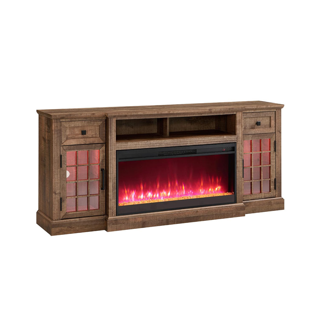 Fireplace TV Stand for 80 Inch TV, Farmhouse Highboy Entertainment Center w/LED Lights & 36" Electric Fireplace