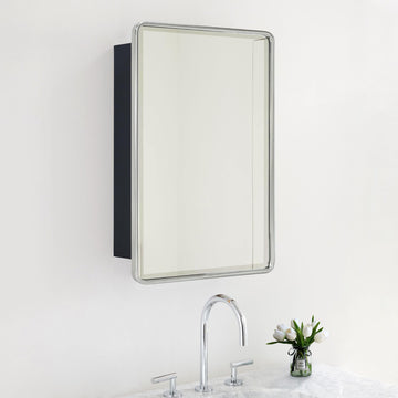 Surface Mount 16x24 Brushed Nickel Bathroom Medicine Cabinet with Mirror Metal Framed Rounded Rectangle Medicine