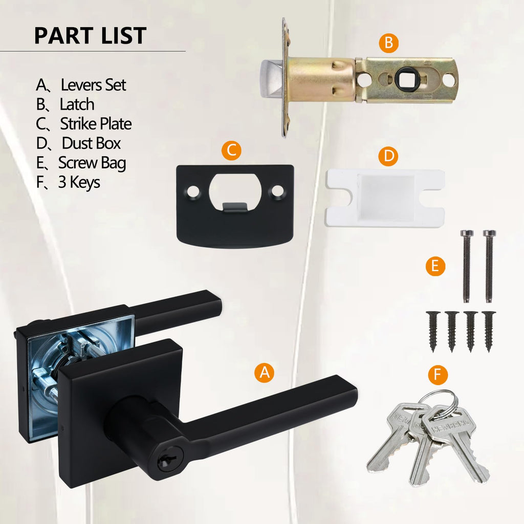 3Pack) Different Key Entry Lever Lock in Venetian Matt Black for Exterior Door,HD1601-DB-ET-3P