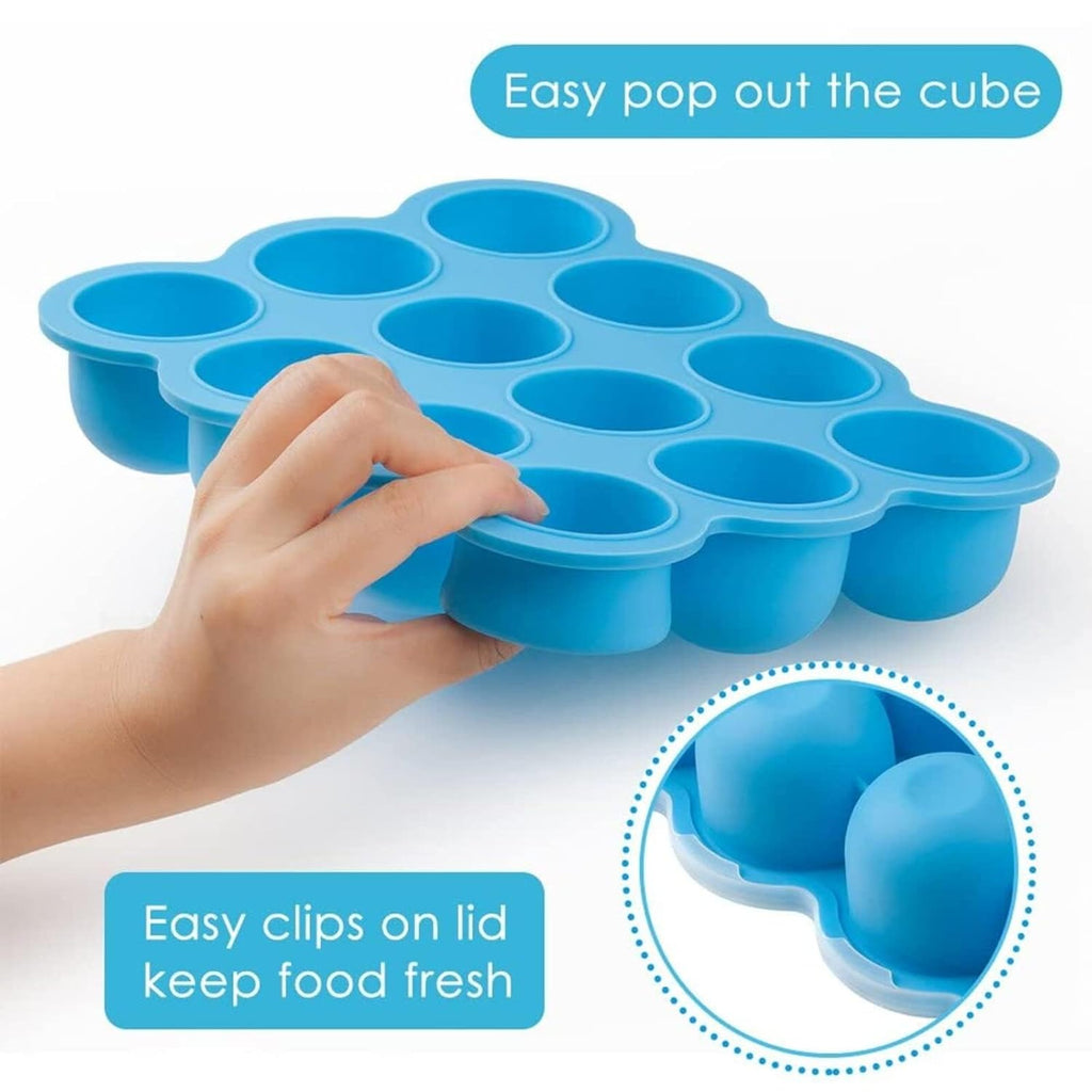 Food Storage Container, 12 Portions x 2.5oz - BPA Free Silicone Freezer Tray with Clip-On Lid for Breast Milk