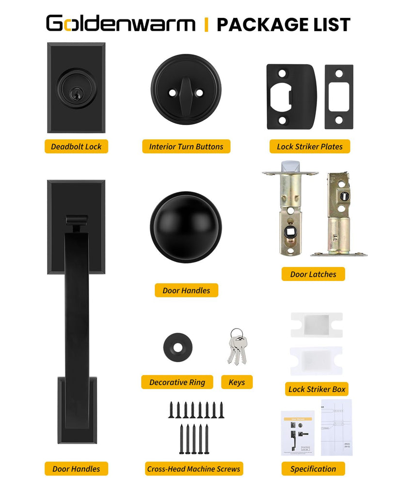 Front Door Handle and Deadbolt Set, Matte Black Front Door Knob