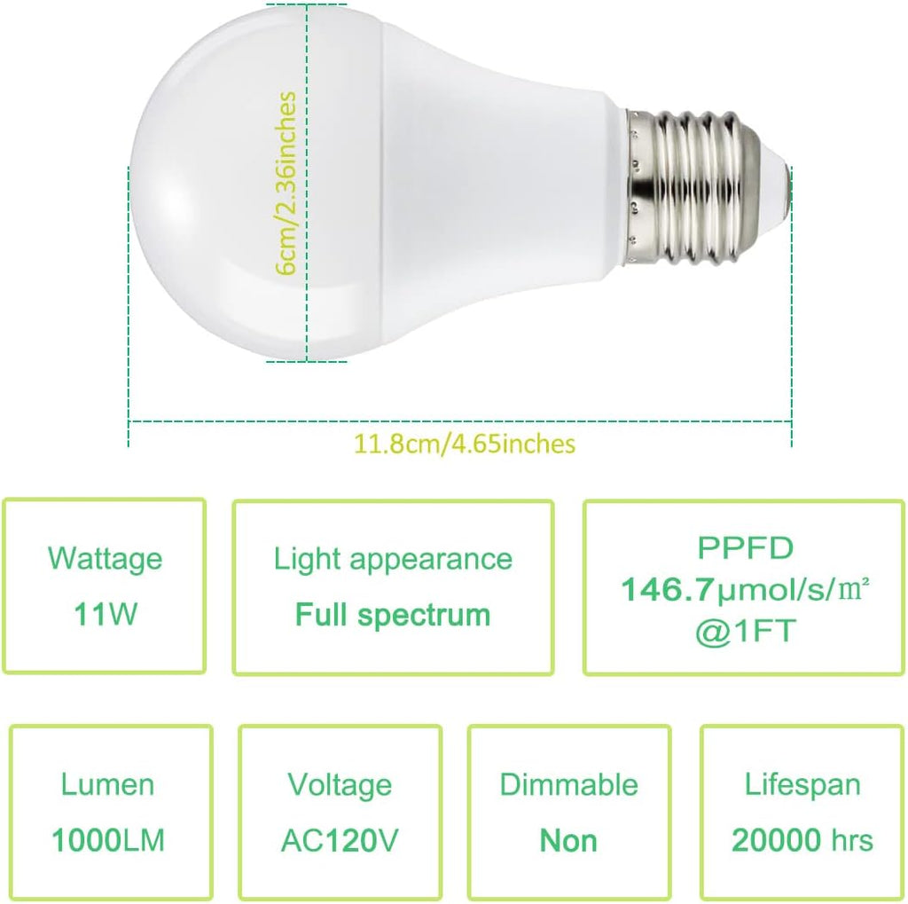 Grow Light Bulbs for Indoor Plants, Full Spectrum Grow Light Bulb, 11W LED Growing Plant Light Bulb for Seed