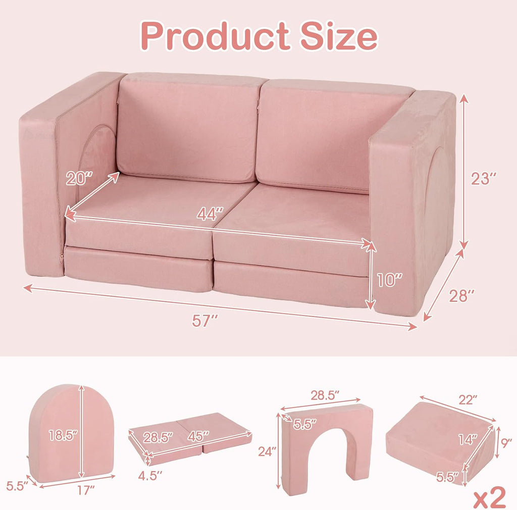 Modular Kids Play Couch, 8 PCS Toddler Creative Sectional Fort Building Sofa for Playroom, Bedroom, Children
